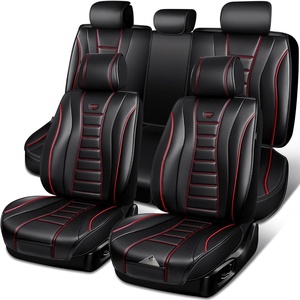 image:imageCAR PASS Nappa Leather Seat Covers Universal FIT Piping Leather Car Seat Covers Full Set for CarsSUVTruck 3D Foam Waterproof Luxury Seat Covers 5 Seats Comfort Durable Airbag Compatible Black RedBlack Red