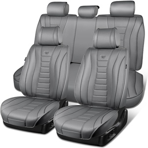 image:imageCAR PASS Nappa Leather Seat Covers Universal FIT Piping Leather Car Seat Covers Full Set for CarsSUVTruck 3D Foam Waterproof Luxury Seat Covers 5 Seats Comfort Durable Airbag Compatible Black RedGray