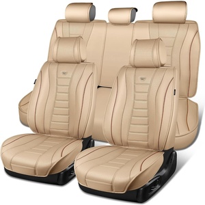 image:imageCAR PASS Nappa Leather Seat Covers Universal FIT Piping Leather Car Seat Covers Full Set for CarsSUVTruck 3D Foam Waterproof Luxury Seat Covers 5 Seats Comfort Durable Airbag Compatible Black RedBeige