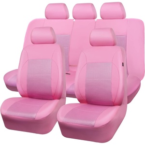 image:imageCAR PASS Pink Leather Seat Cover Automotive Breathable Universal Car Seat Cover Set PackageSuper 5mm Sponge InsideAirbag Compatible Interior Cover Cute for Women Car Truck Van All PinkPink